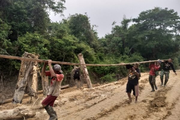 Kayu Berat Dipikul Bersama, Satgas TMMD Kodim 1206/Putussibau Percepat Pembangunan Jembatan