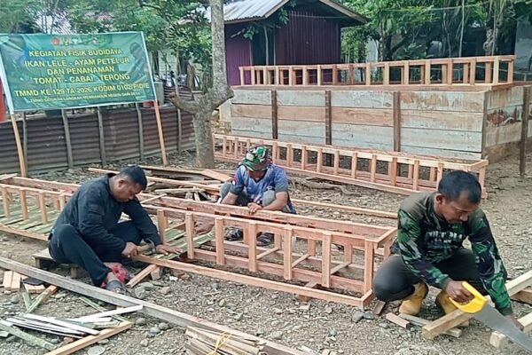 Mewujudkan Kemandirian Pangan, Satgas Kodim 0102/Pidie Bangun Kandang Ayam Petelur untuk Warga