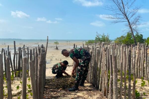 Satgas TMMD Ke-129 Gelar Aksi Bersih Sebelum Tanam Mangrove