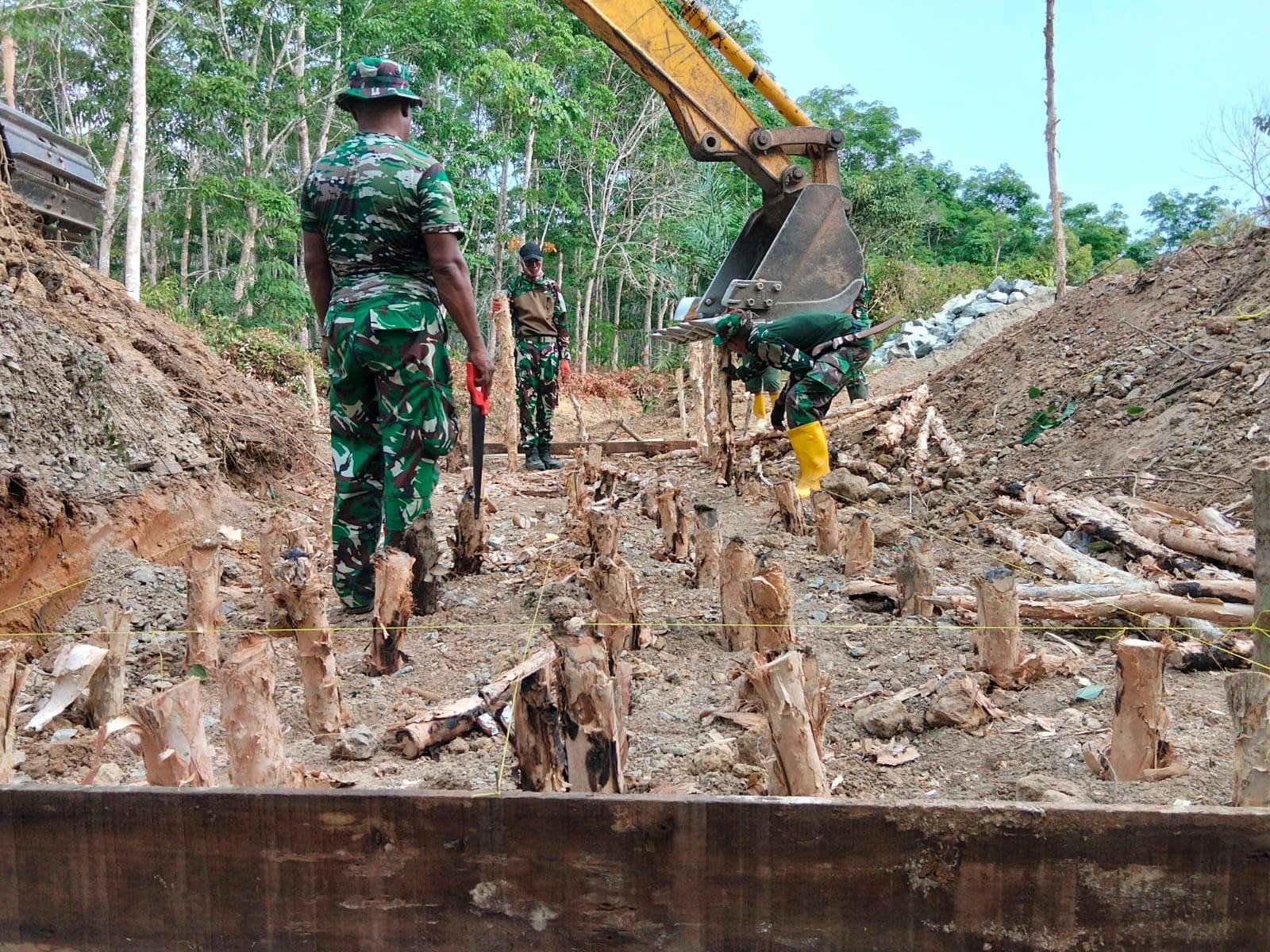 Satgas TMMD Ke-130 Intensifkan Pembangunan Jembatan Beton di Karang Rejo